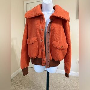 Free People We The Free Fleece Shasta Cardi Bomber Jacket Sz L